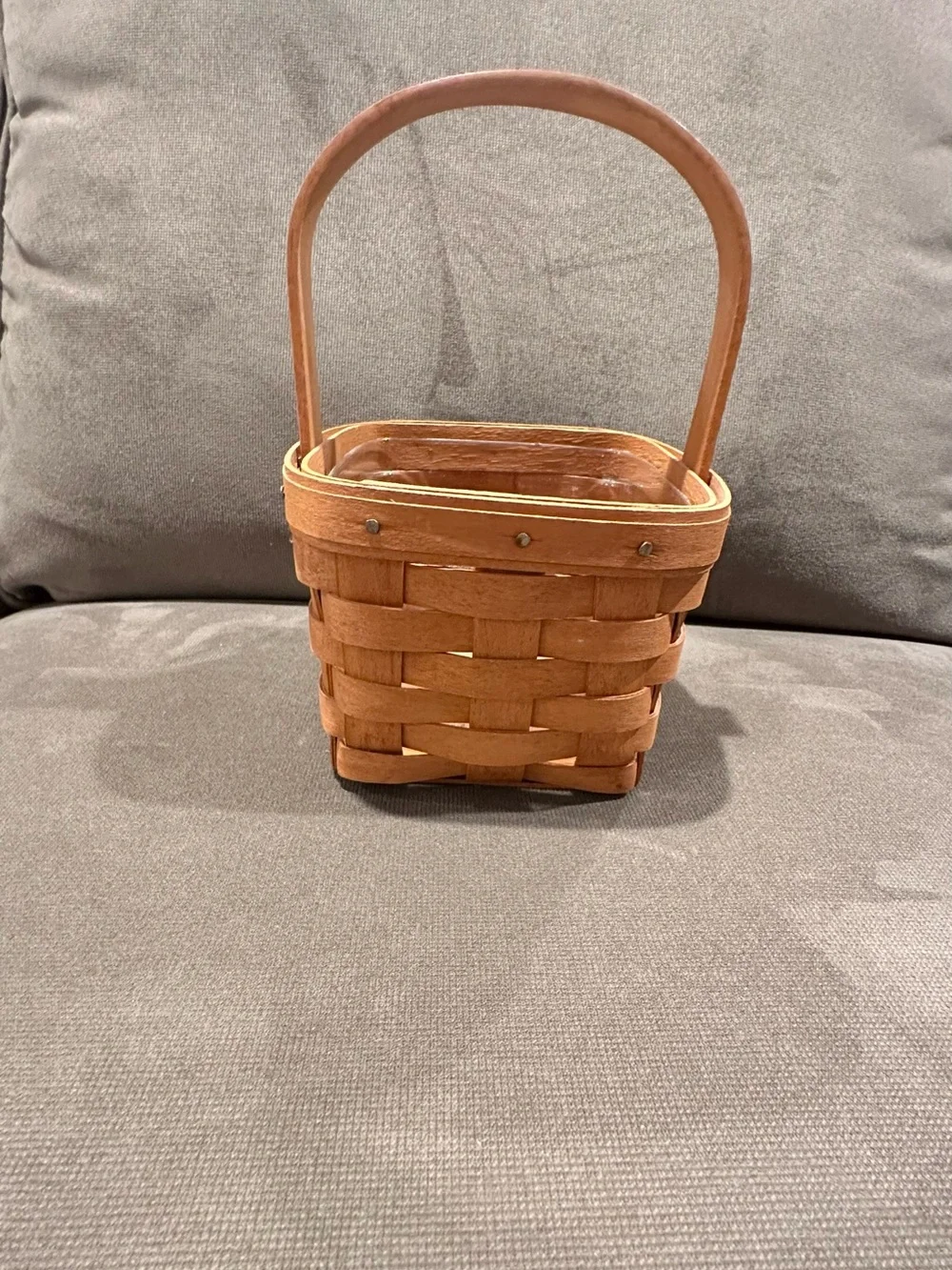 Longaberger Light Brown Woven Basket with Stationary Handle & Protector